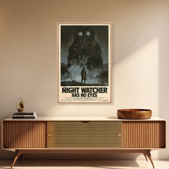 The Night Watcher Has No Eyes, English Language Horror Movie Poster, 1970s Horror Art, Classic Monster Poster, Framed Canvas Print