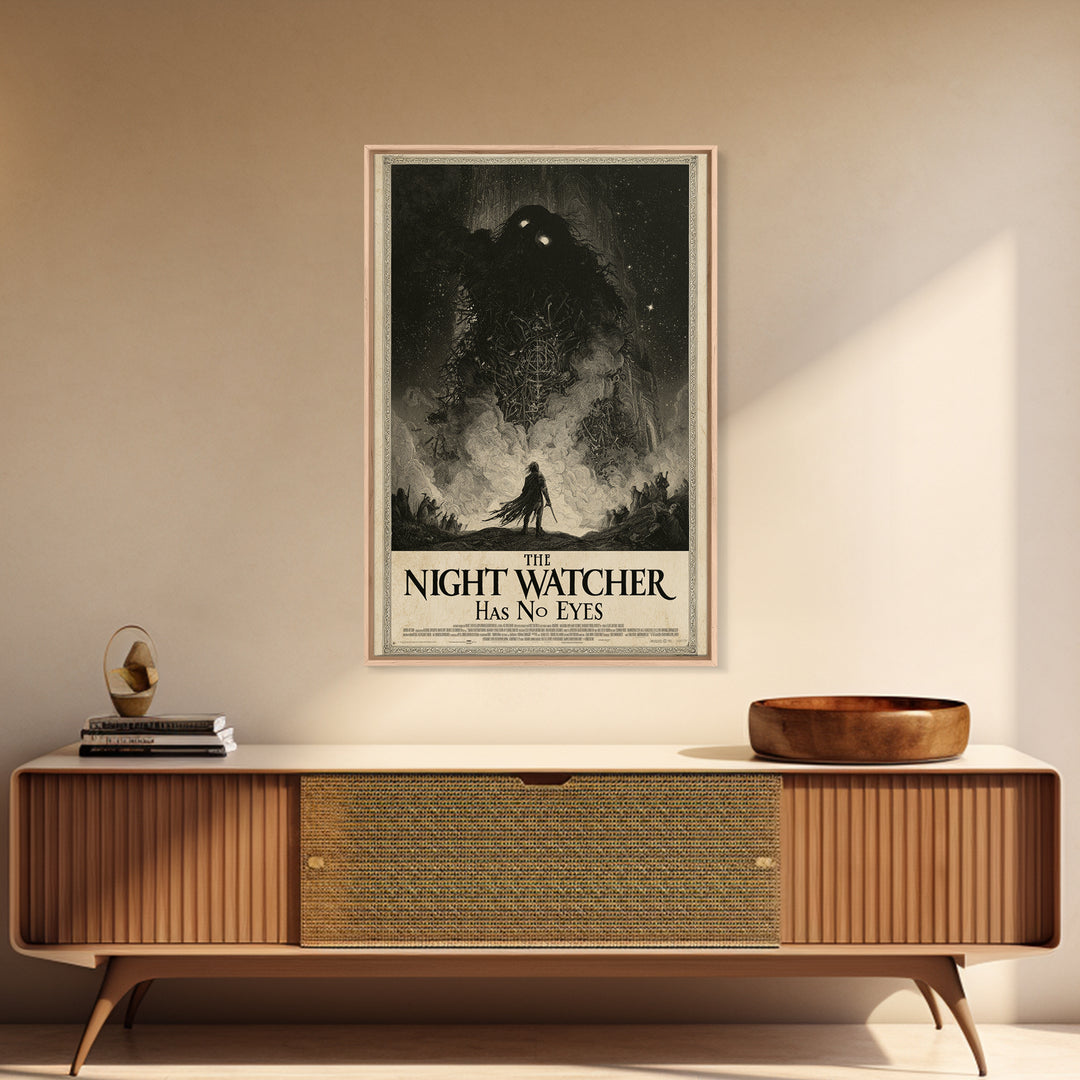 The Night Watcher Has No Eyes, English Language Horror Movie Poster, Gothic Engraving Art, Classic Monster Poster, Canvas Print