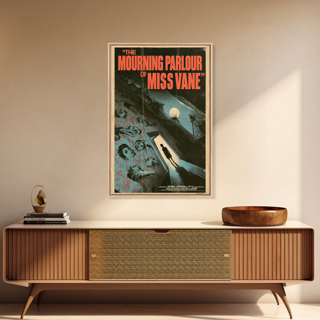 The Mourning Parlour Of Miss Vane, English Language Horror Movie Poster, Giallo Horror Art, Gothic Cinema Wall Art, Framed Canvas Print