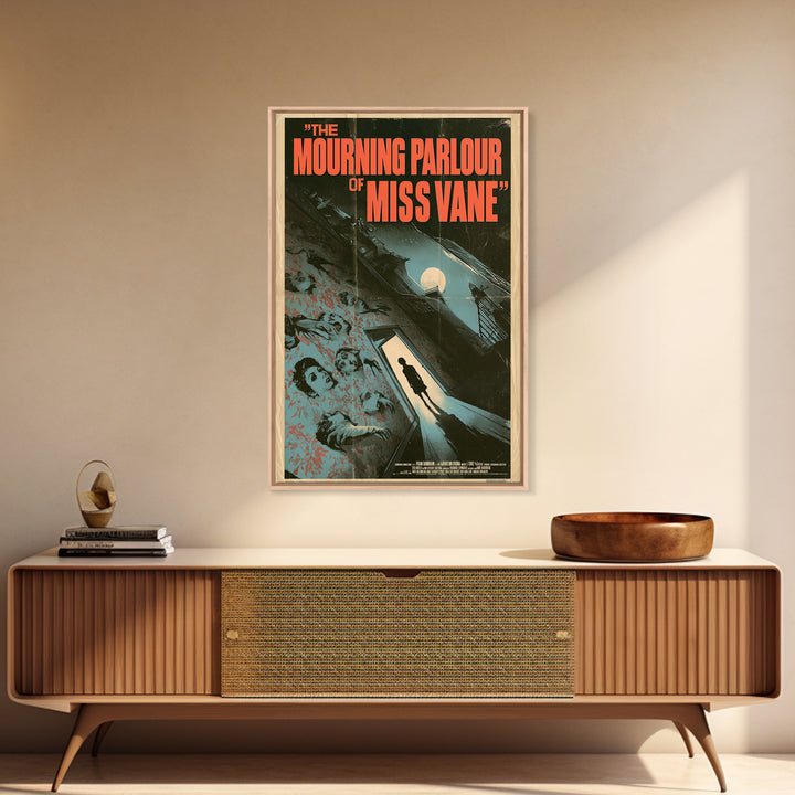 The Mourning Parlour Of Miss Vane, English Language Horror Movie Poster, Giallo Horror Art, Gothic Cinema Wall Art, Framed Canvas Print