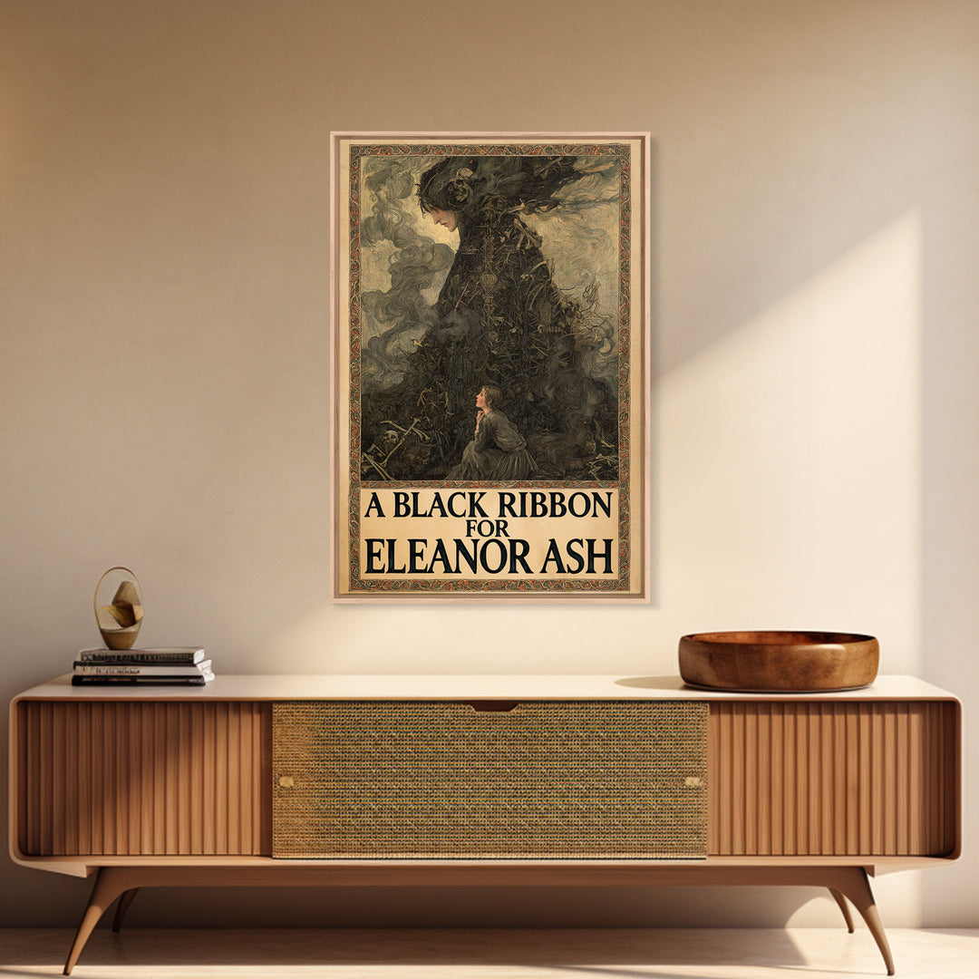 A Black Ribbon For Eleanor Ash, English Language Horror Movie Poster, Stained Glass Gothic Art, Classic Monster Poster, Canvas Print