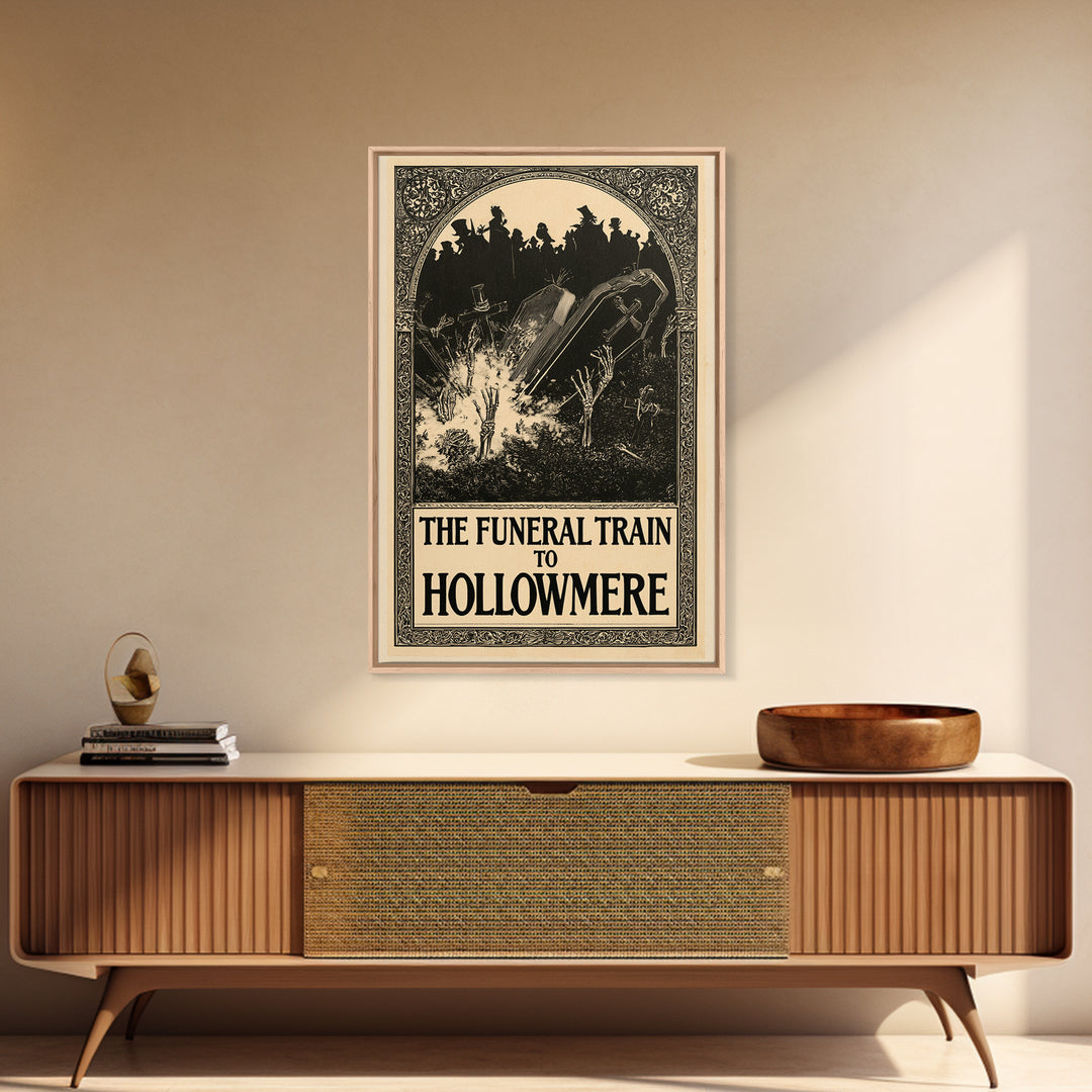 The Funeral Train To Hollowmere, English Language Horror Movie Poster, Decadent Line Art, Retro Horror Movie Art, Canvas Print