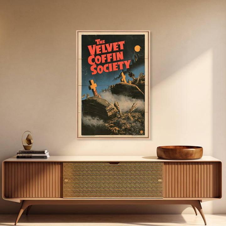 The Velvet Coffin Society, English Language Horror Movie Poster, Giallo Horror Art, Classic Monster Poster, Framed Canvas Print
