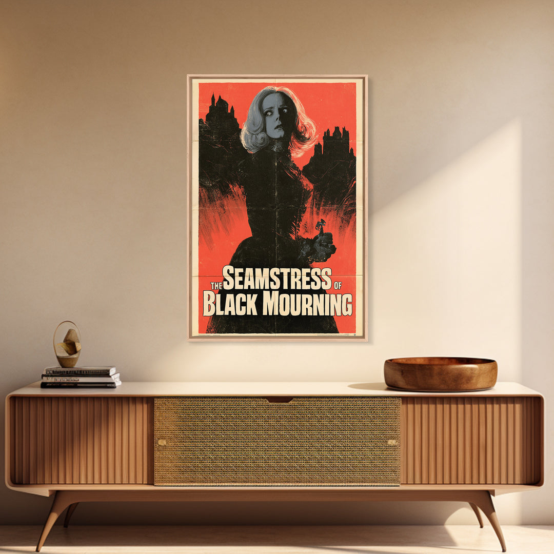 The Seamstress Of Black Mourning, English Language Horror Movie Poster, 1960s Horror Art, Cult Horror Poster, Framed Canvas Print