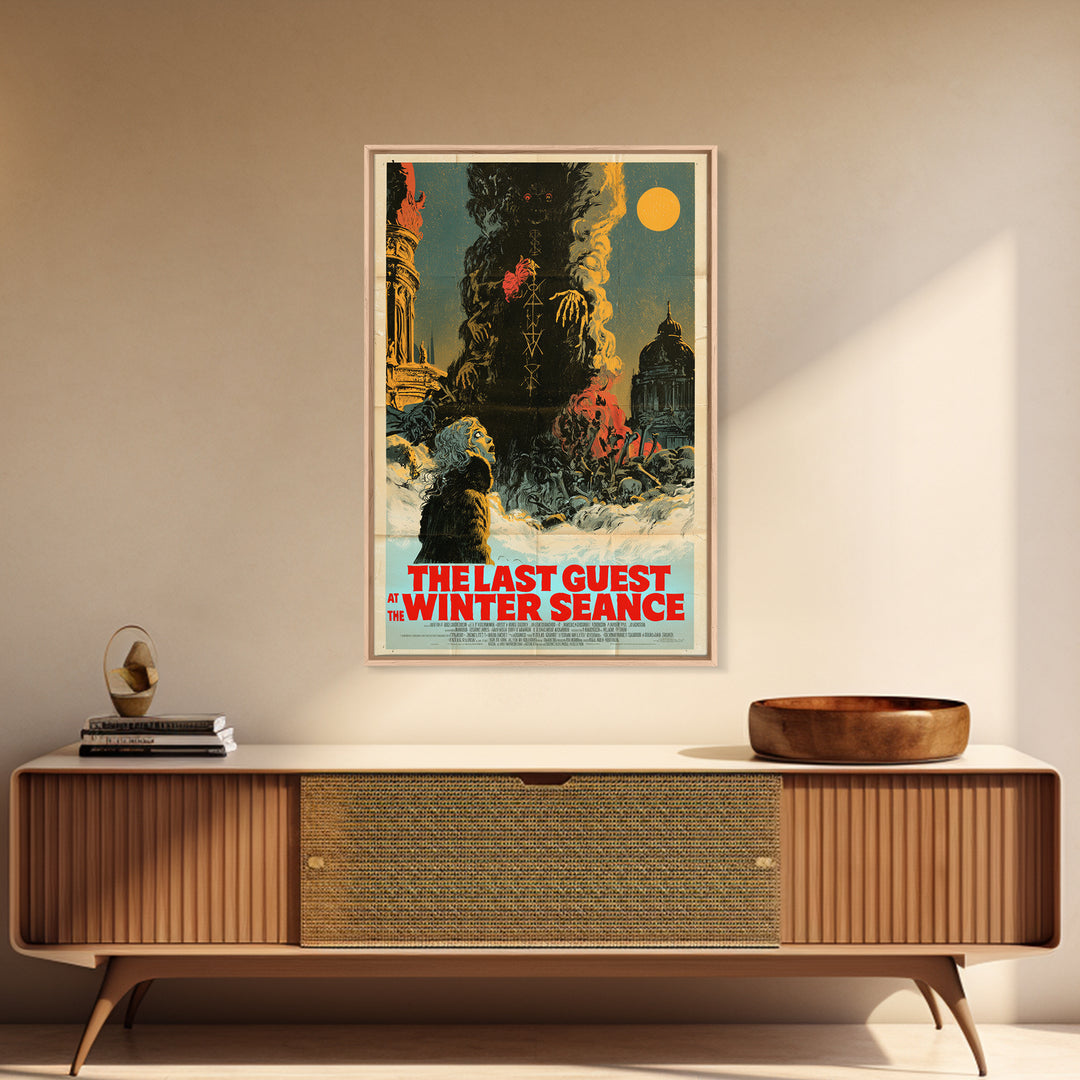 The Last Guest At The Winter Seance, English Language Horror Movie Poster, Giallo Horror Art, Retro Horror Movie Art, Framed Canvas Print