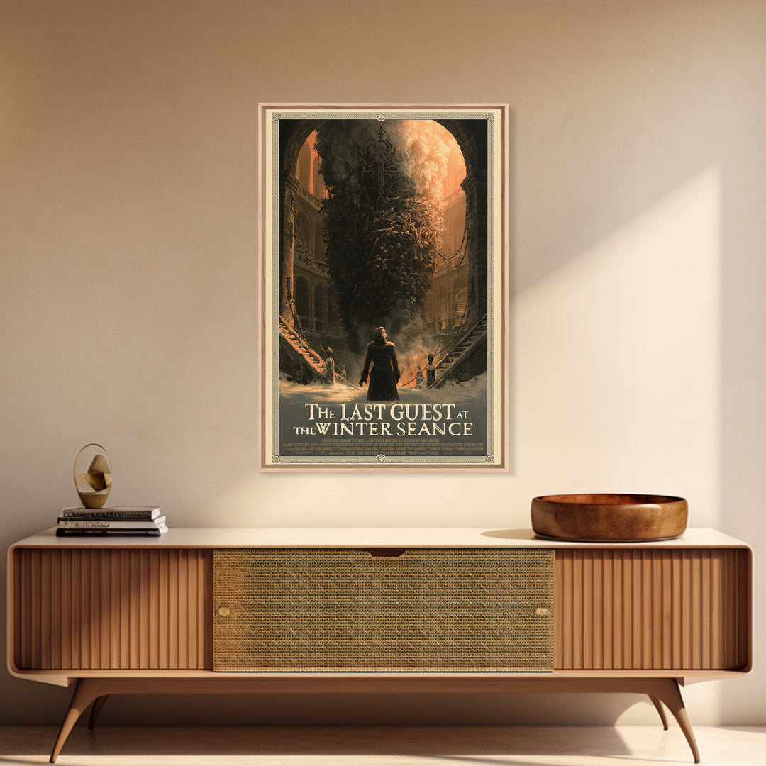 The Last Guest At The Winter Seance, English Language Horror Movie Poster, Architectural Etching Art, Gothic Cinema Wall Art