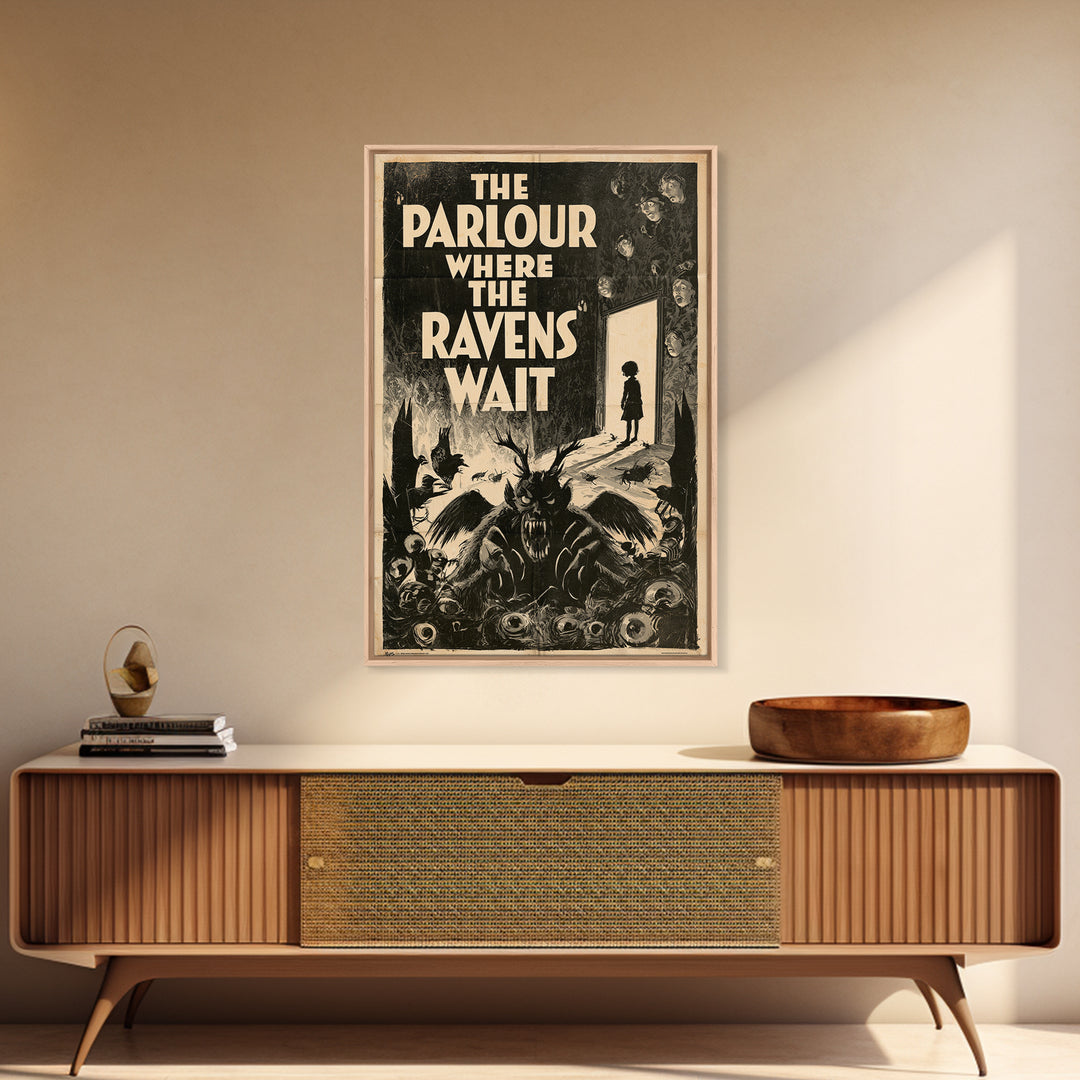 The Parlour Where The Ravens Wait, English Language Horror Movie Poster, 1930s Horror Art, Classic Monster Poster, Canvas Print