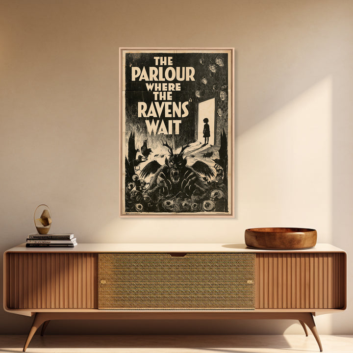 The Parlour Where The Ravens Wait, English Language Horror Movie Poster, 1930s Horror Art, Classic Monster Poster, Canvas Print