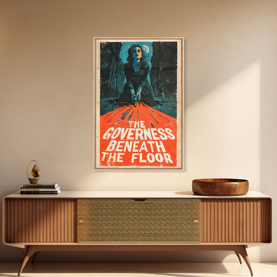 The Governess Beneath The Floor, English Language Horror Movie Poster, Giallo Horror Art, Cult Horror Poster, Framed Canvas Print