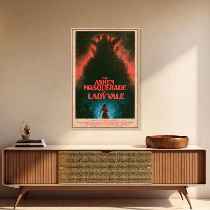 The Ashen Masquerade Of Lady Vale, English Language Horror Movie Poster, 1980s Vhs Nightmare Cover Inspired Art, Retro Horror Movie Art