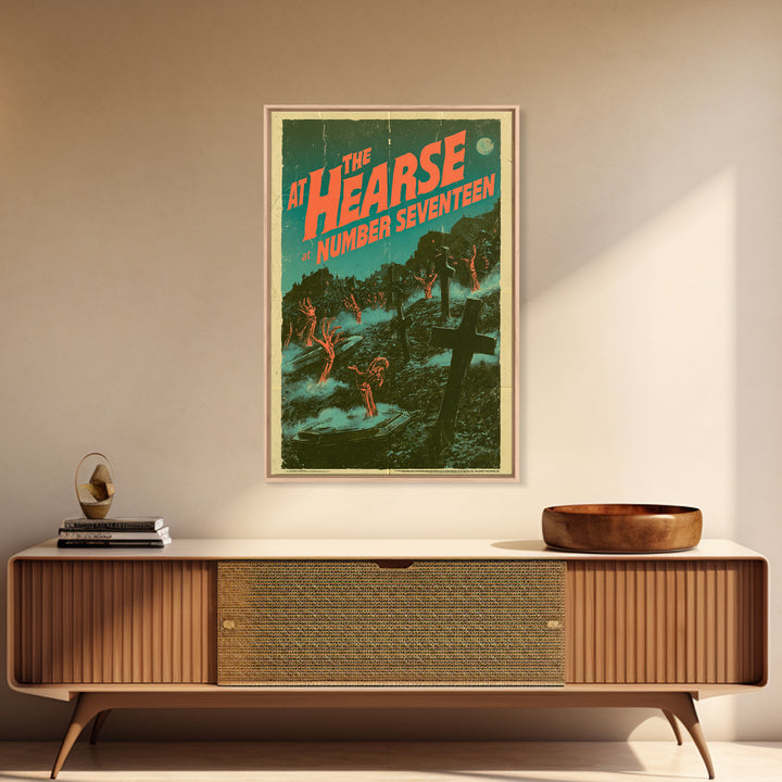 The Hearse At Number Seventeen, English Language Horror Movie Poster, Giallo Horror Art, Retro Horror Movie Art, Framed Canvas Print