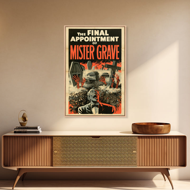 The Final Appointment Of Mister Grave, English Language Horror Movie Poster, 1950s Creature-Feature One-Sheet Inspired Art, Dark Fantasy Art