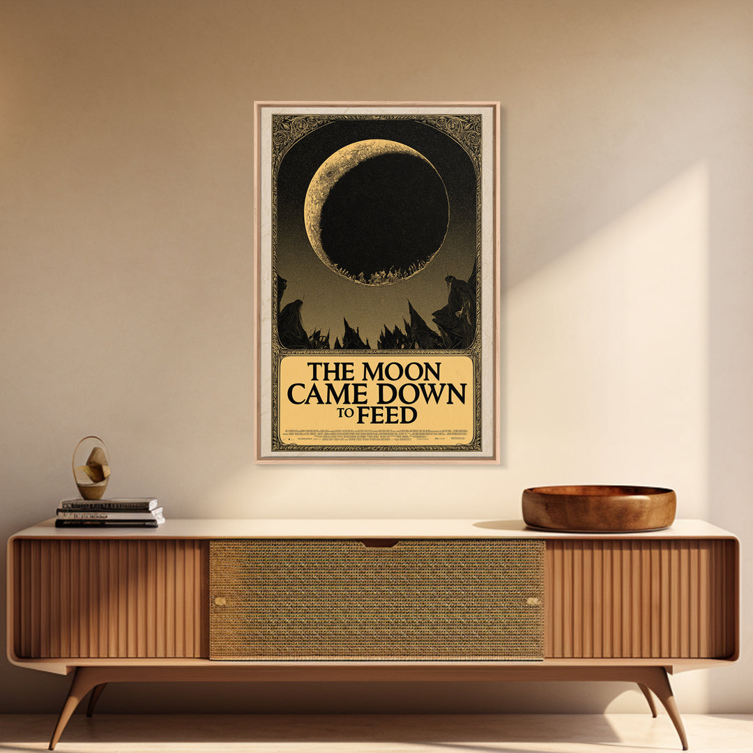 The Moon Came Down To Feed, English Language Horror Movie Poster, Decadent Line Art, Classic Monster Poster, Canvas Print