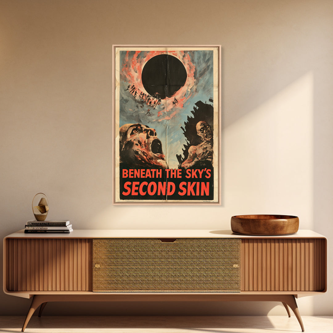 Beneath The Sky'S Second Skin, English Language Horror Movie Poster, 1950s Creature-Feature One-Sheet Inspired Art, Gothic Cinema Wall Art
