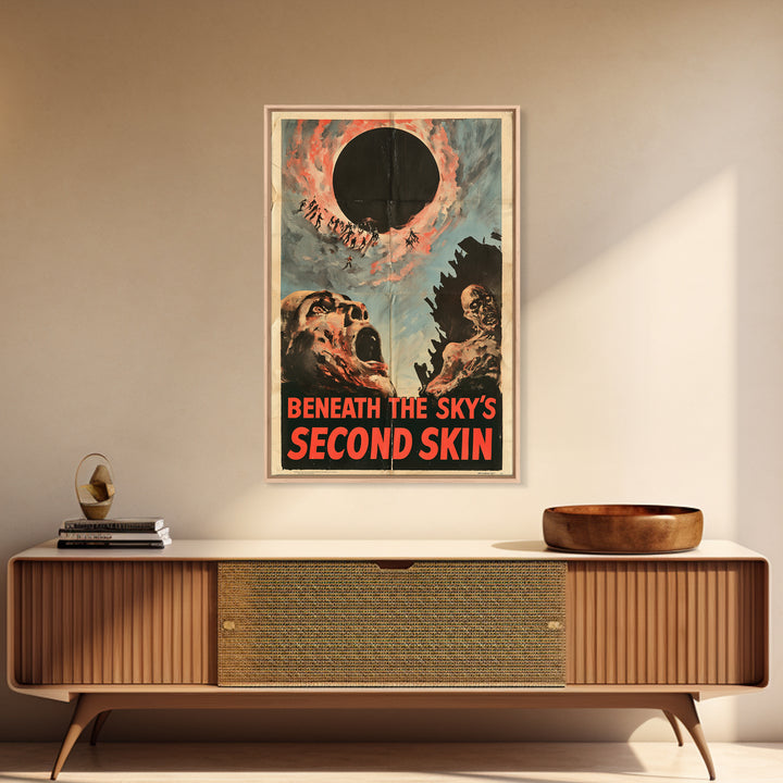 Beneath The Sky'S Second Skin, English Language Horror Movie Poster, 1950s Creature-Feature One-Sheet Inspired Art, Gothic Cinema Wall Art