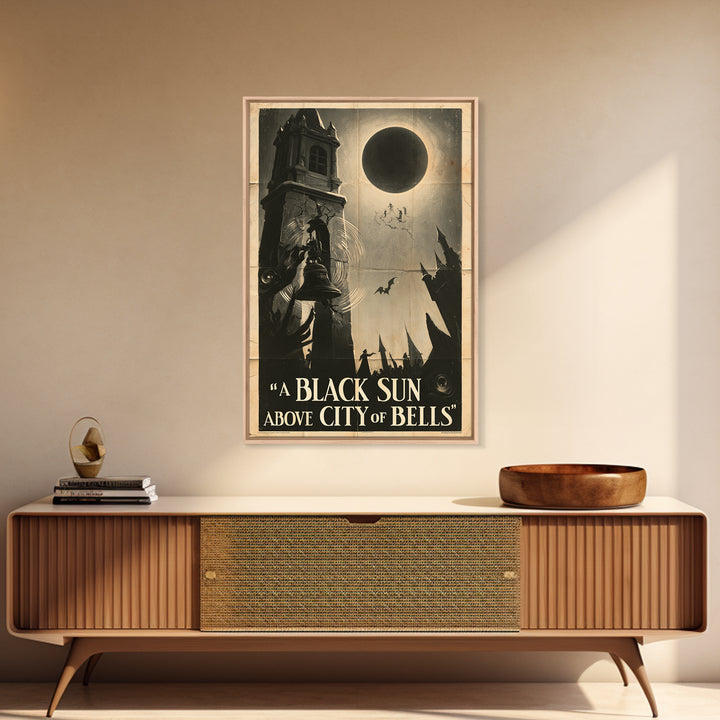 A Black Sun Above The City Of Bells, English Language Horror Movie Poster, 1930s Horror Art, Cult Horror Poster, Canvas Print