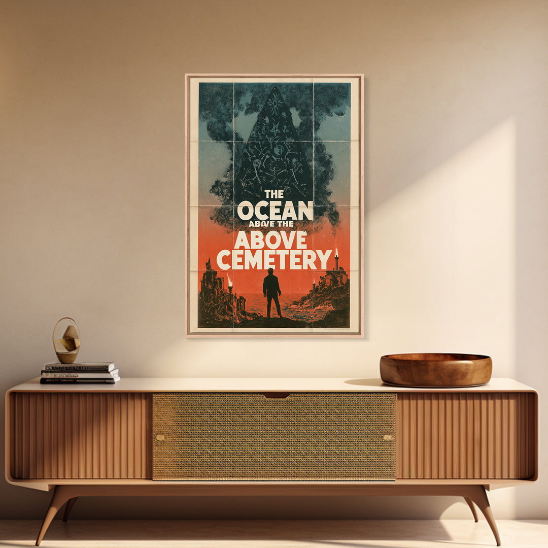 The Ocean Above The Cemetery, English Language Horror Movie Poster, 1960s Horror Art, Retro Horror Movie Art, Framed Canvas Print