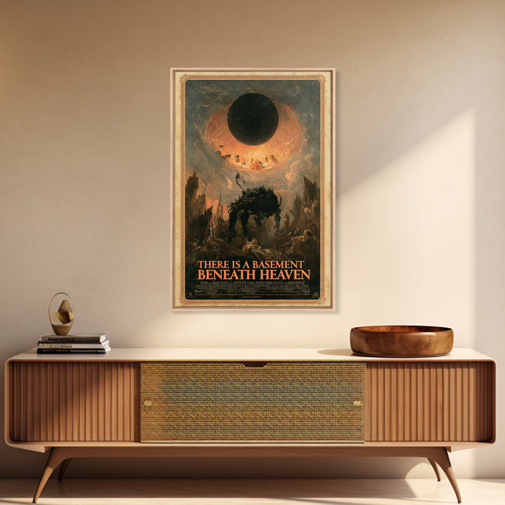 There Is A Basement Beneath Heaven, English Language Horror Movie Poster, Gothic Nightmare Art, Retro Horror Movie Art