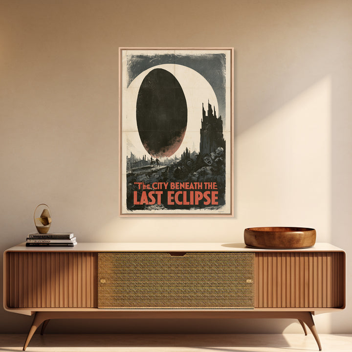 The City Beneath The Last Eclipse, English Language Horror Movie Poster, 1930s Horror Art, Gothic Cinema Wall Art, Framed Canvas Print