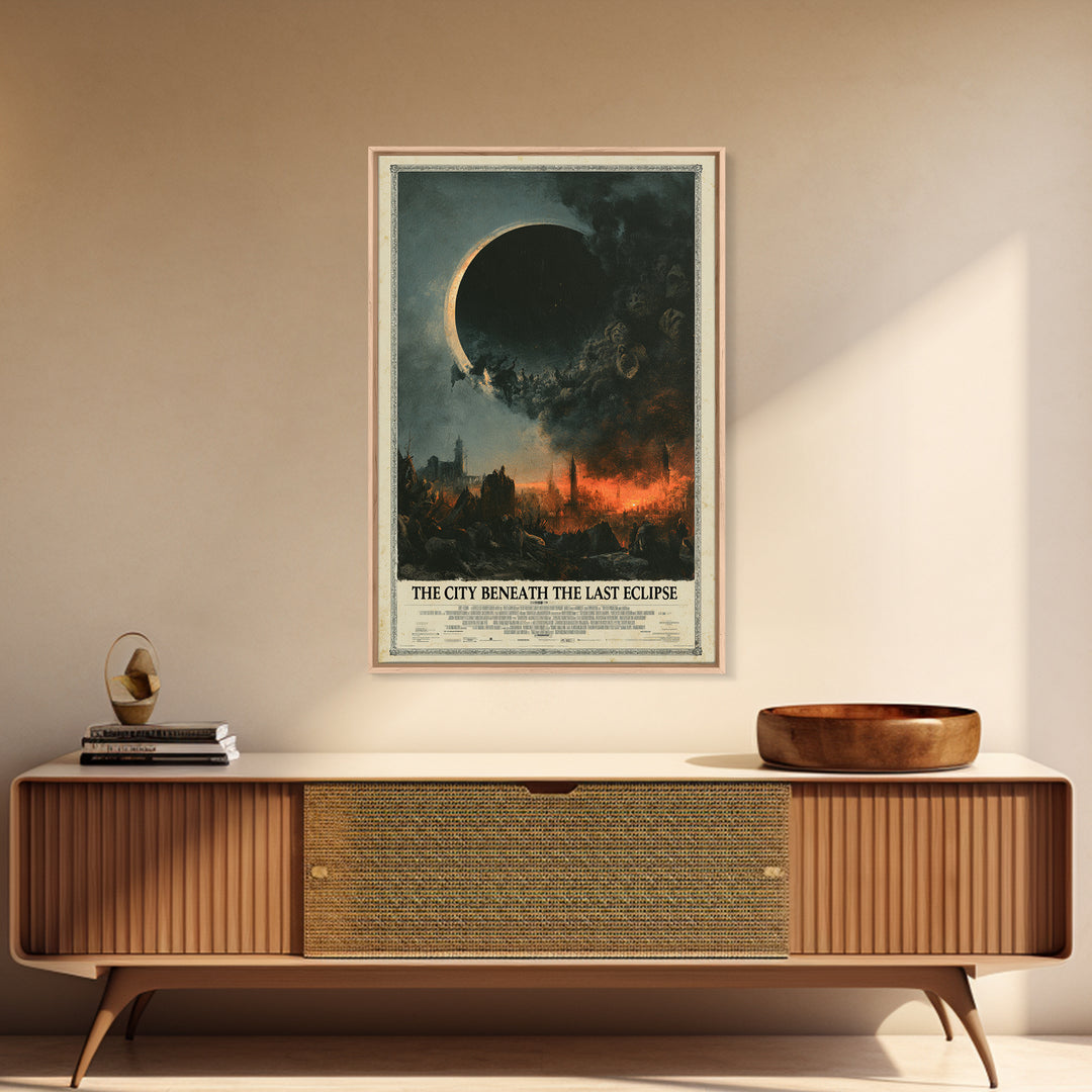 The City Beneath The Last Eclipse, English Language Horror Movie Poster, Dark Romantic Horror Art, Gothic Cinema Wall Art, Canvas Print