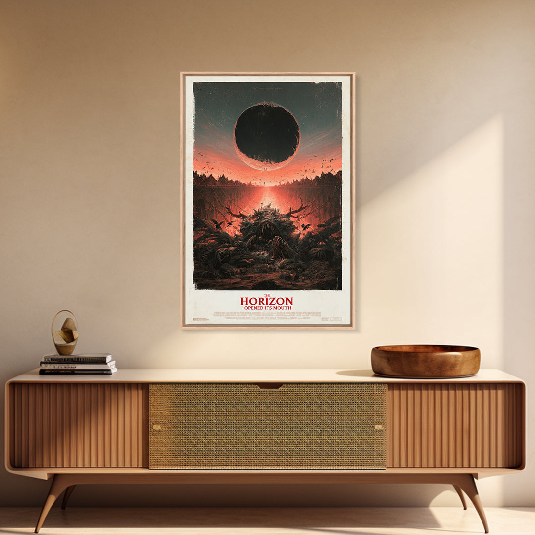 The Horizon Opened Its Mouth, English Language Horror Movie Poster, Architectural Etching Art, Retro Horror Movie Art