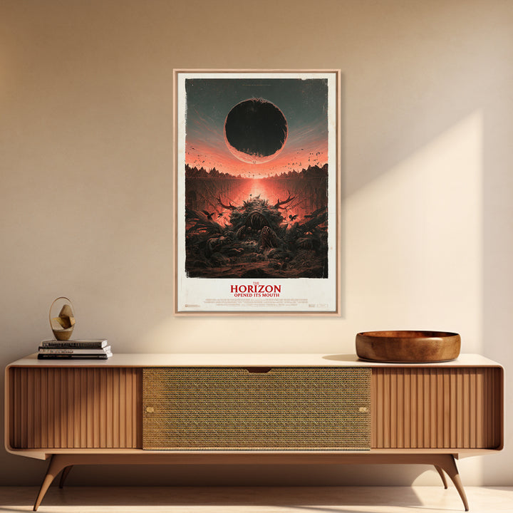 The Horizon Opened Its Mouth, English Language Horror Movie Poster, Architectural Etching Art, Retro Horror Movie Art