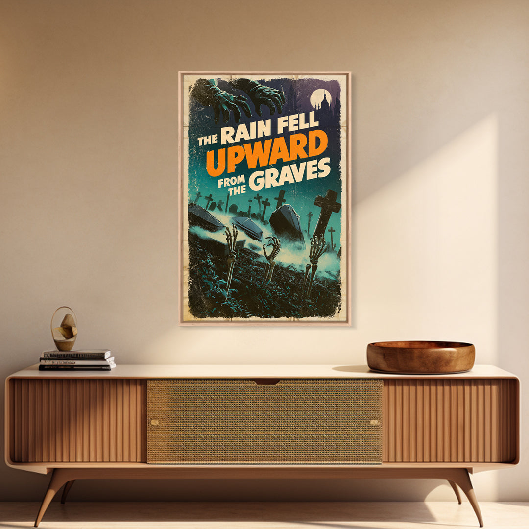 The Rain Fell Upward From The Graves, English Language Horror Movie Poster, Giallo Horror Art, Classic Monster Poster, Framed Canvas Print