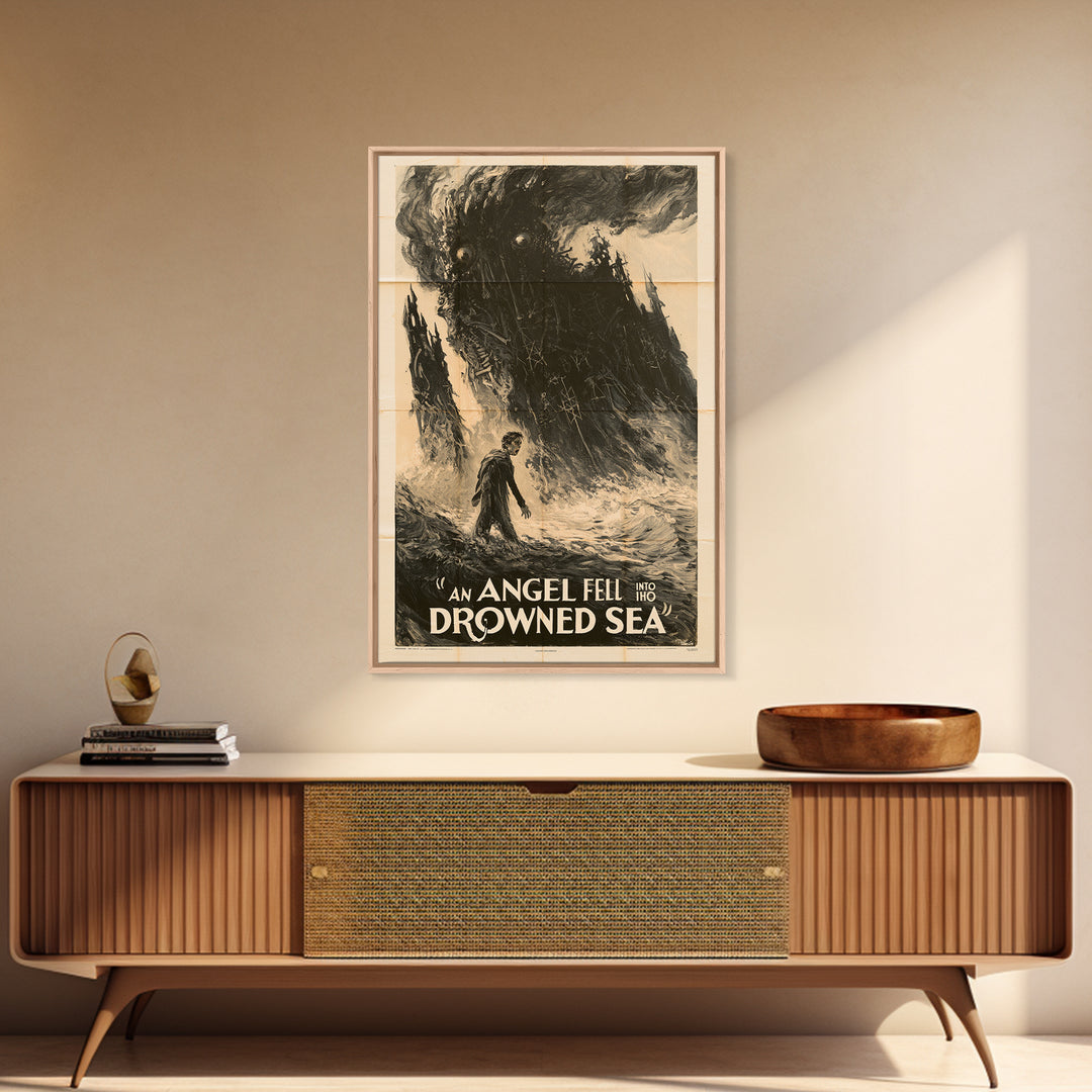 An Angel Fell Into The Drowned Sea, English Language Horror Movie Poster, 1930s Horror Art, Gothic Cinema Wall Art, Canvas Print