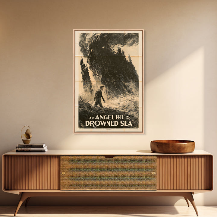 An Angel Fell Into The Drowned Sea, English Language Horror Movie Poster, 1930s Horror Art, Gothic Cinema Wall Art, Canvas Print