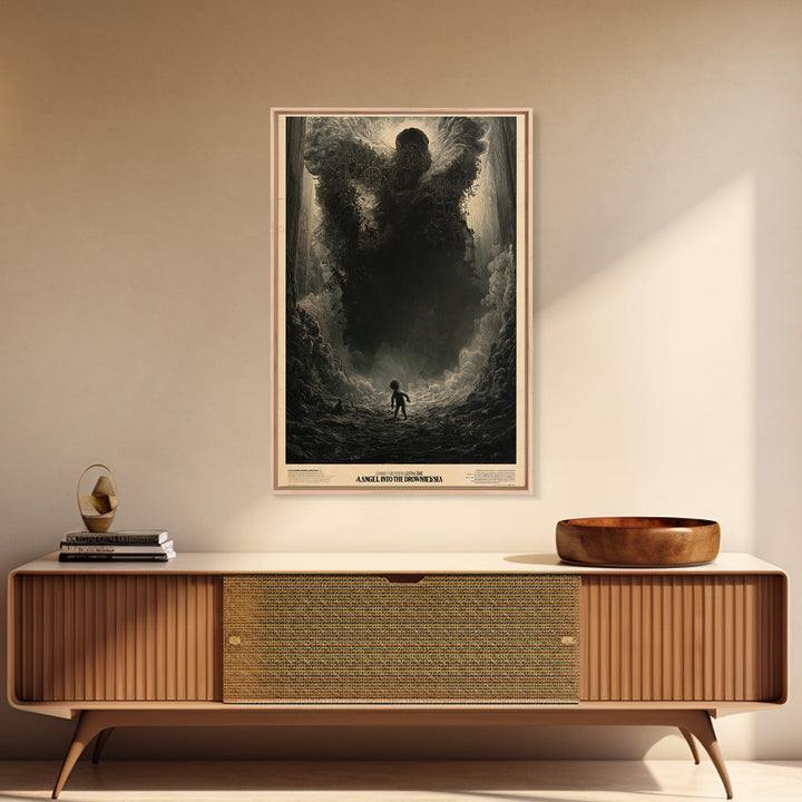 An Angel Fell Into The Drowned Sea, English Language Horror Movie Poster, Gothic Engraving Art, Cult Horror Poster, Framed Canvas Print