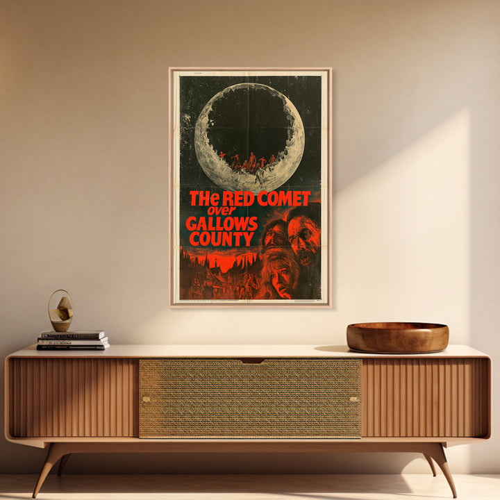 The Red Comet Over Gallows County, English Language Horror Movie Poster, 1970s Horror Art, Classic Monster Poster, Framed Canvas Print
