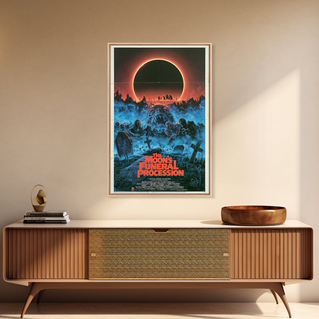 The Moon'S Funeral Procession, English Language Horror Movie Poster, 1980s Vhs Nightmare Cover Inspired Art, Cult Horror Poster