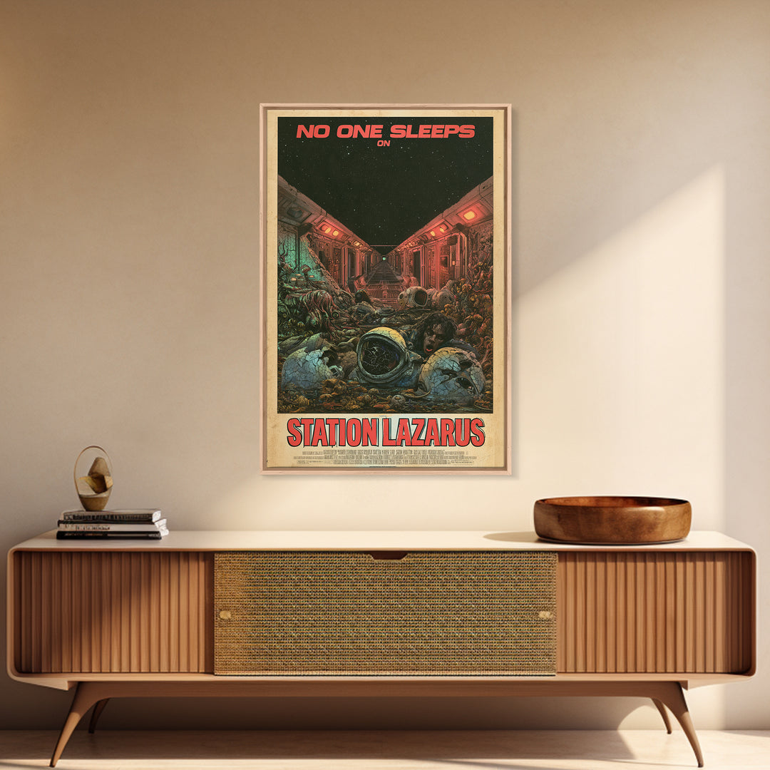 No One Sleeps On Station Lazarus, English Language Horror Movie Poster, Stained Glass Gothic Art, Cult Horror Poster, Canvas Print