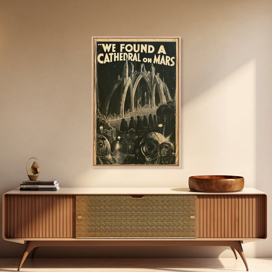 We Found A Cathedral On Mars, English Language Horror Movie Poster, 1930s Horror Art, Gothic Cinema Wall Art, Framed Canvas Print
