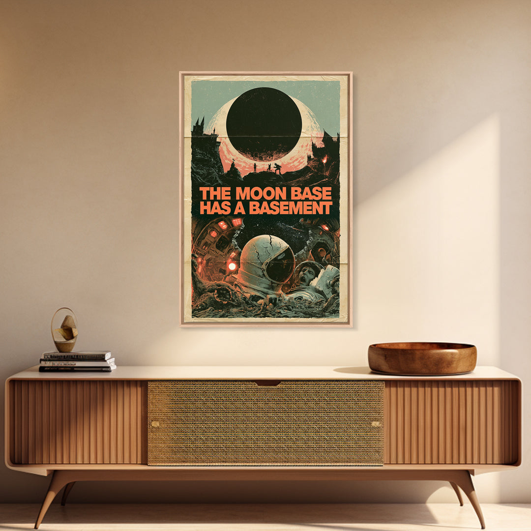 The Moon Base Has A Basement, English Language Horror Movie Poster, 1960s Horror Art, Gothic Cinema Wall Art, Framed Canvas Print
