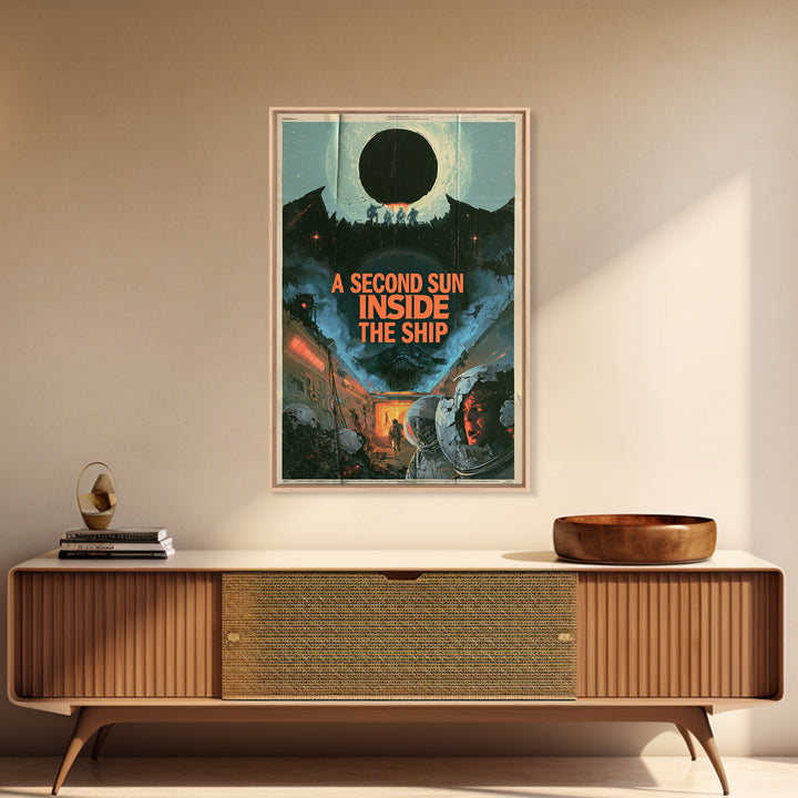 A Second Sun Inside The Ship, English Language Horror Movie Poster, 1980s Vhs Nightmare Cover Inspired Art, Gothic Cinema Wall Art