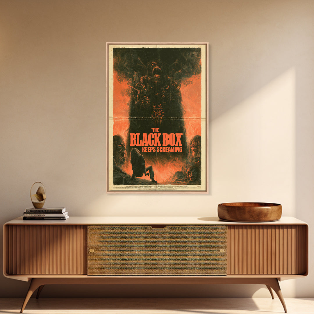 The Black Box Keeps Screaming, English Language Horror Movie Poster, 1970s Horror Art, Retro Horror Movie Art, Framed Canvas Print