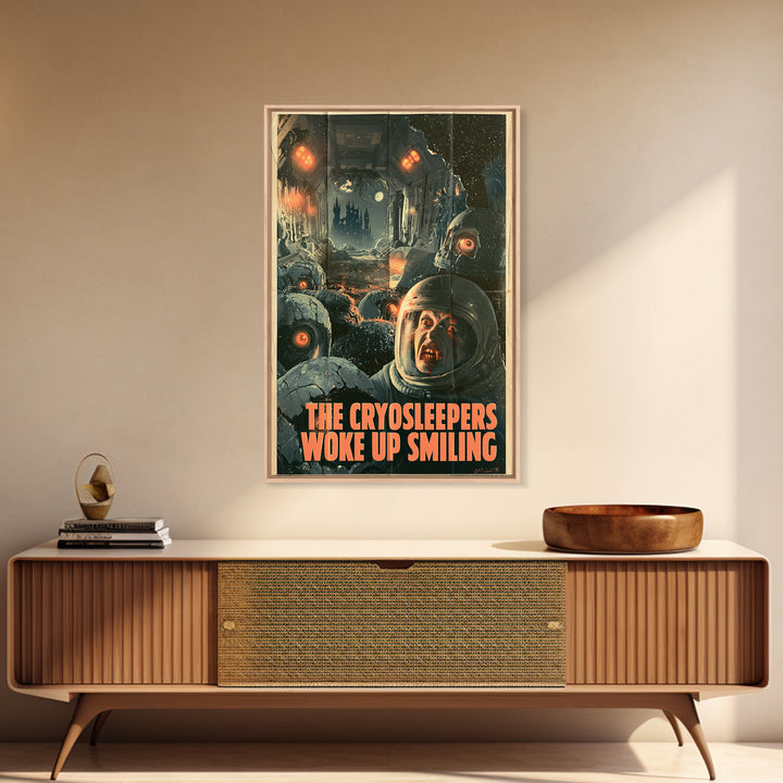 The Cryosleepers Woke Up Smiling, English Language Horror Movie Poster, 1930s Horror Art, Retro Horror Movie Art, Canvas Print