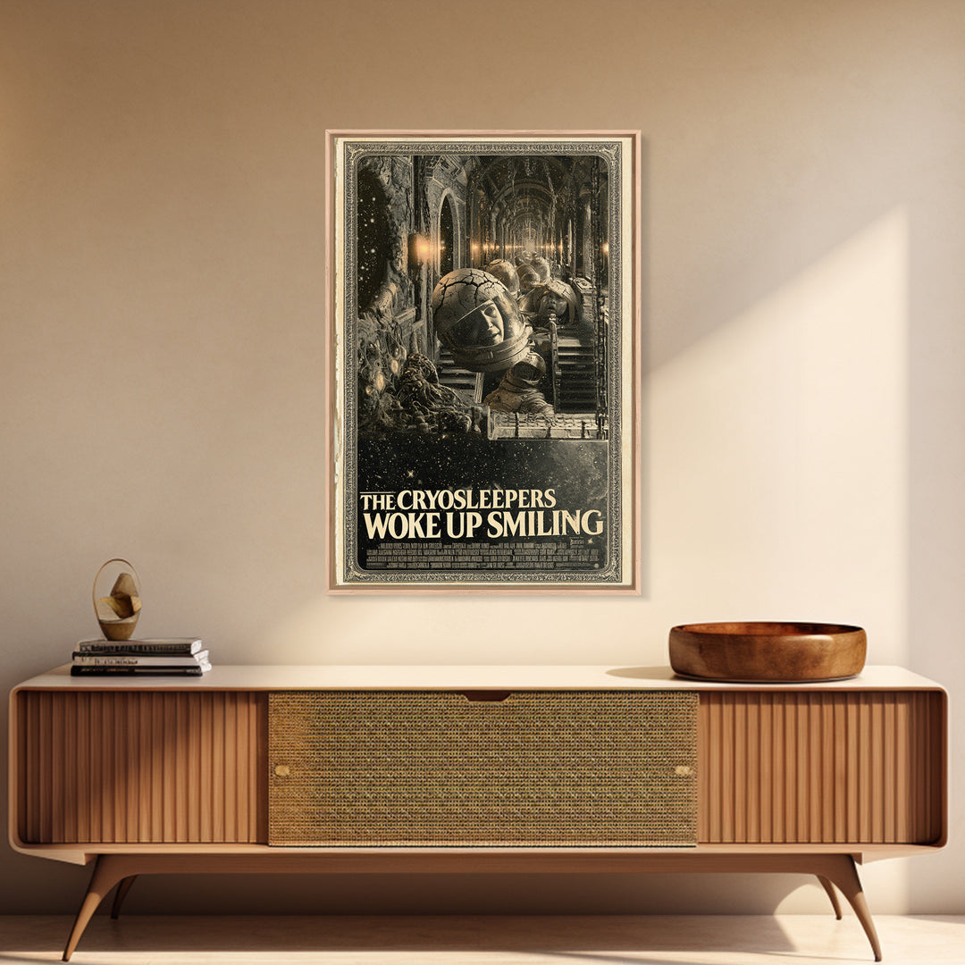 The Cryosleepers Woke Up Smiling, English Language Horror Movie Poster, Architectural Etching Art, Classic Monster Poster