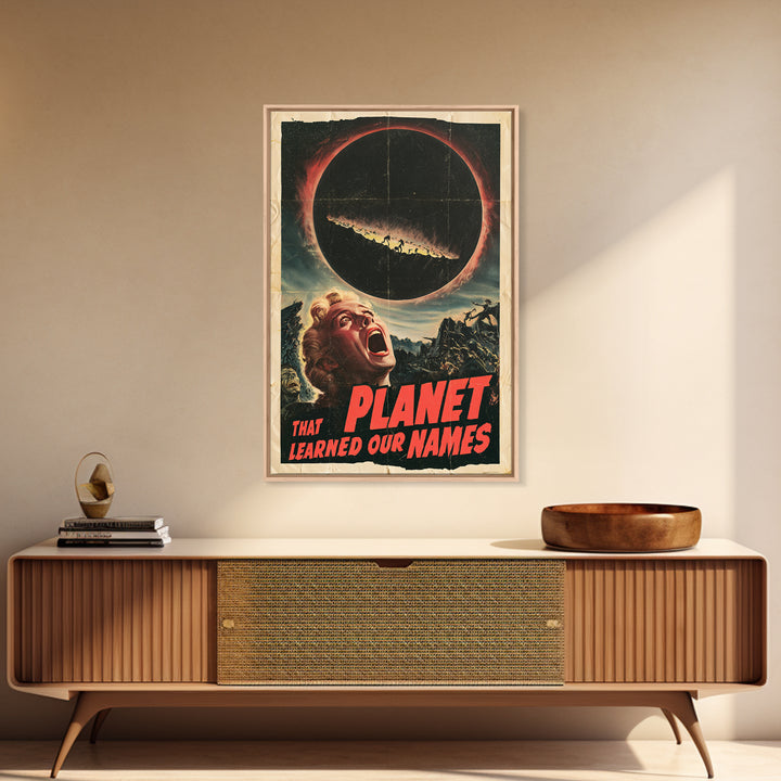 The Planet That Learned Our Names, English Language Horror Movie Poster, 1950s Creature-Feature One-Sheet Inspired Art, Canvas Print