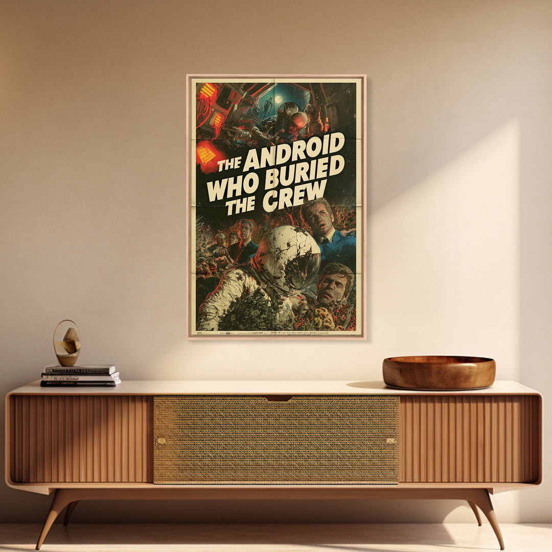 The Android Who Buried The Crew, English Language Horror Movie Poster, Giallo Horror Art, Gothic Cinema Wall Art, Canvas Print
