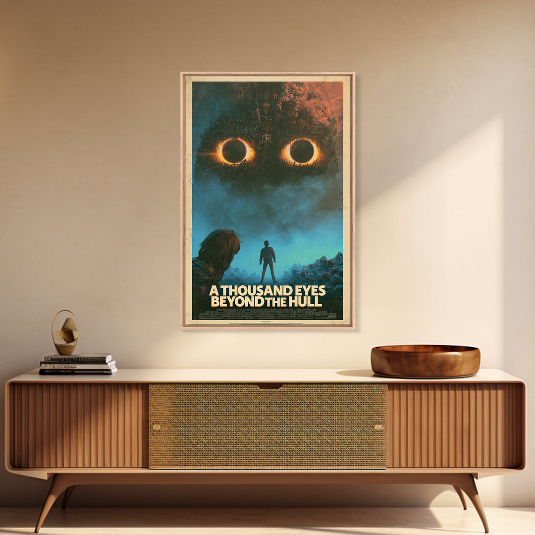 A Thousand Eyes Beyond The Hull, English Language Horror Movie Poster, 1980s Vhs Nightmare Cover Inspired Art, Retro Horror Movie Art