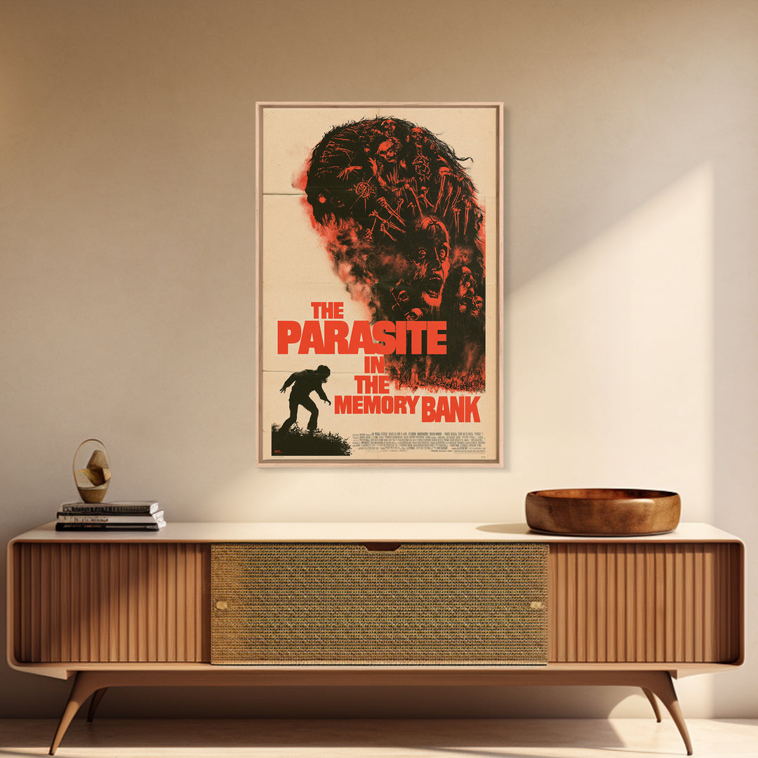 The Parasite In The Memory Bank, English Language Horror Movie Poster, 1970s Horror Art, Gothic Cinema Wall Art, Framed Canvas Print