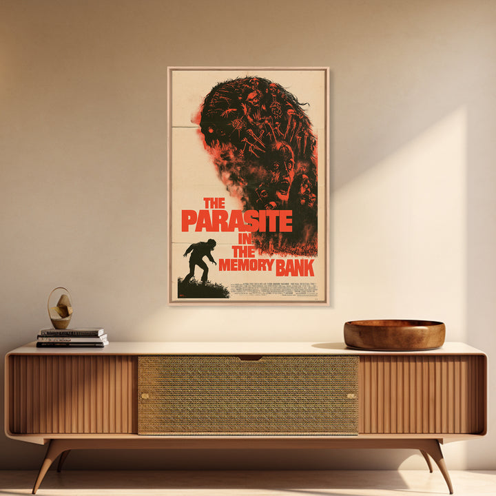 The Parasite In The Memory Bank, English Language Horror Movie Poster, 1970s Horror Art, Gothic Cinema Wall Art, Framed Canvas Print