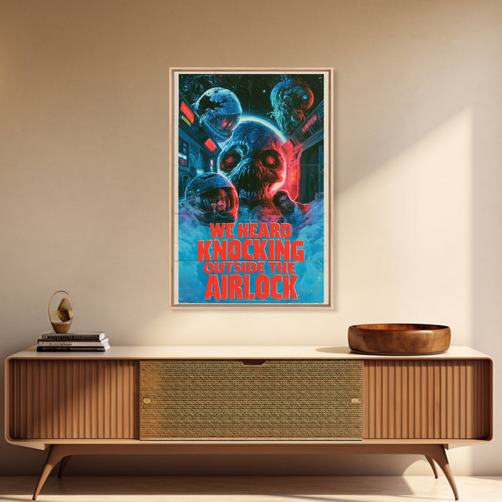 We Heard Knocking Outside The Airlock, English Language Horror Movie Poster, 1980s Vhs Nightmare Cover Inspired Art, Gothic Cinema Wall Art