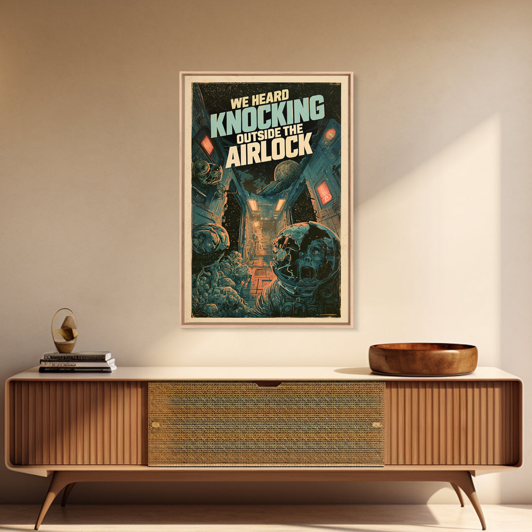 We Heard Knocking Outside The Airlock, English Language Horror Movie Poster, Decadent Line Art, Classic Monster Poster