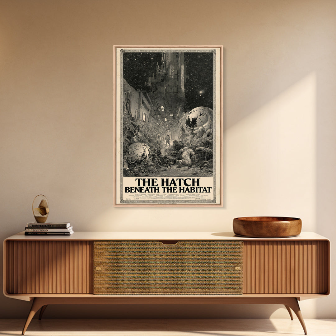 The Hatch Beneath The Habitat, English Language Horror Movie Poster, Gothic Engraving Art, Gothic Cinema Wall Art, Canvas Print