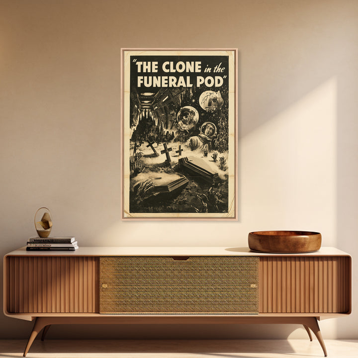 The Clone In The Funeral Pod, English Language Horror Movie Poster, 1930s Horror Art, Retro Horror Movie Art, Canvas Print