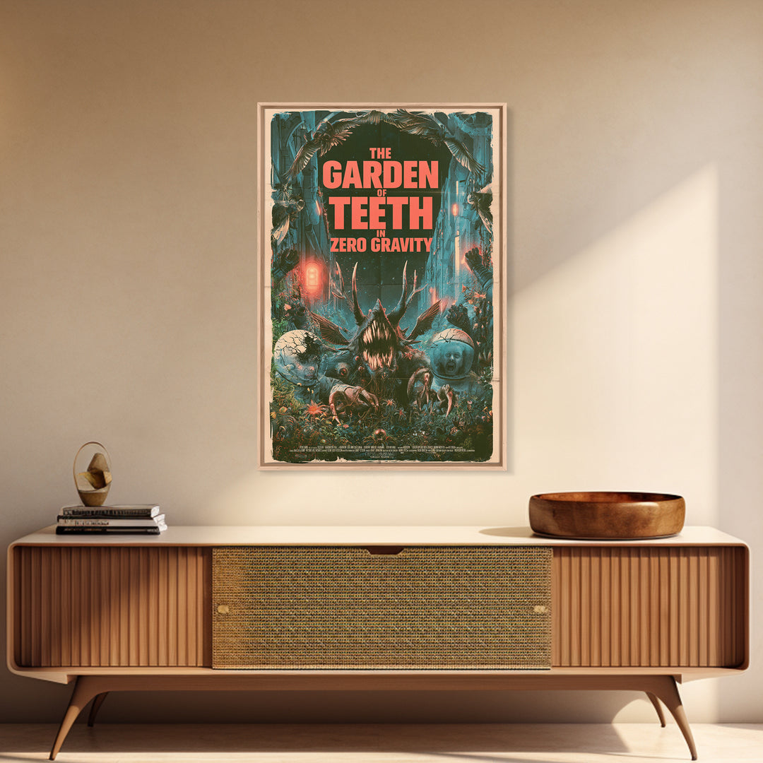 The Garden Of Teeth In Zero Gravity, English Language Horror Movie Poster, Giallo Horror Art, Gothic Cinema Wall Art, Framed Canvas Print