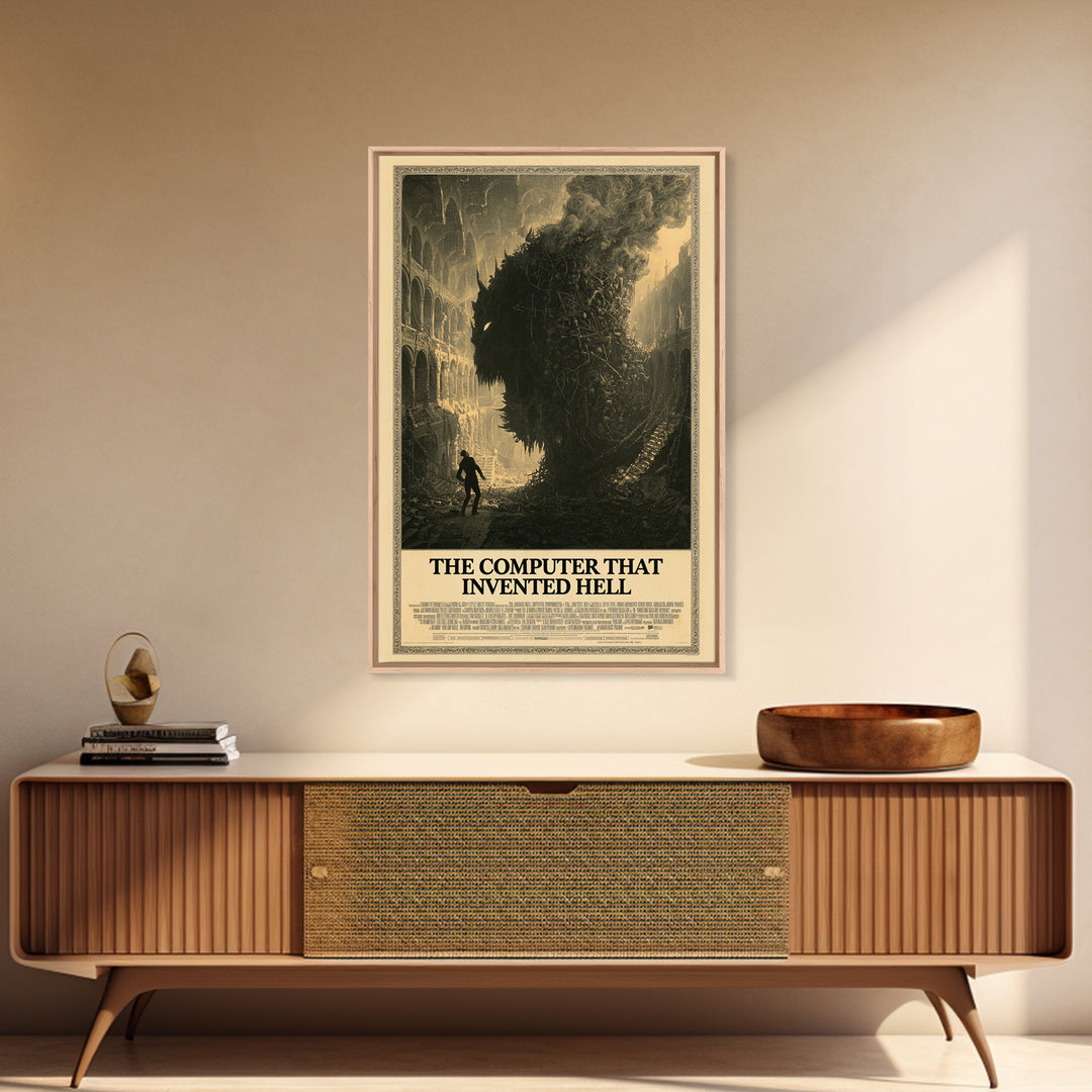 The Computer That Invented Hell, English Language Horror Movie Poster, Architectural Etching Art, Gothic Cinema Wall Art